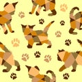 Yellow-brown geometric silhouettes of kitten